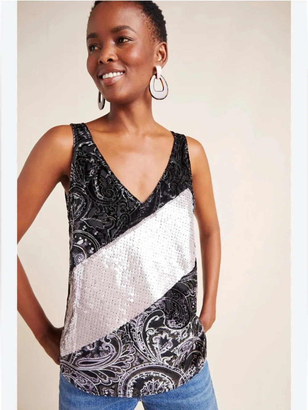 💝SUPER RARE💝 Anthropologie NWT Tiny Cassandra Sequined Velvet Tank size S. - Picture 5 of 5